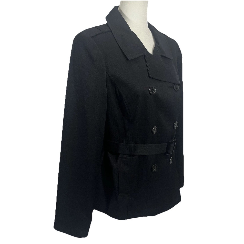 Giorgio Sant' Angelo Black Lined Belted Blazer Button Classic Size 12 Petite - Picture 2 of 8